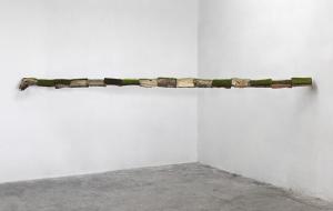 Border, 2013. Legno, terra, erba, acqua, cm 450 x 18 x 18