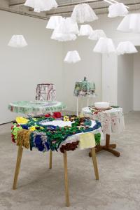 No Light. Tablecloths + You win some, you lose some, installation view