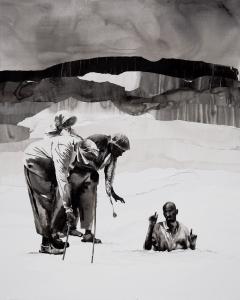 Santo Stefano, 2011,  collage su tela foderata con carta, 150 x 120 cm