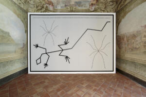 Hamish Fulton,  A seven day coast to coast road across Southern Italy from Mar Tirreno to Mar Adriatico from Mergellina... wall painting and vinyls, Napoli, 2022, 500 x 350 cm