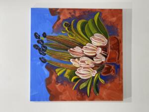 Lucio Pozzi, Seven Lotuses and Seven Pods, 2005, olio su tela 100 x 100 cm