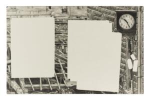 Andrea Mastrovito, L'ora di Italiano, 2021, matita su banco scolastico 45 x 70 x 75 cm