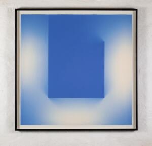 Brian Eno, Helica Cadmium Blue (Tails), 2018 Etching on Velin Arches 400gsm, with deckled edges. Signed, dated and numbered, 81.4 x 81.4 x 4 cm, Ed. of 25
