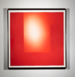 Brian Eno, Helica Cadmium Red (Heads), 2018 Etching on Velin Arches 400gsm, with deckled edges. Signed, dated and numbered, 81.4 x 81.4 x 4 cm, Ed. of 25