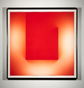 Brian Eno, Helica Cadmium Red (Tails), 2018 Etching on Velin Arches 400gsm, with deckled edges. Signed, dated and numbered, 81.4 x 81.4 x 4 cm, Ed. of 25