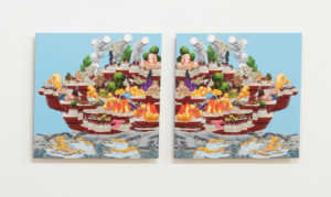 Matthew Attard,Ship of Fools (emoji),Dipthyc, 2023,stampa digitale su d-bond,50 x 50 cm.
