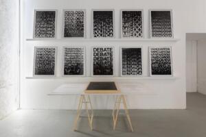 Palabras, palabras 2017 installazione cofanetto di legno con stampe ad inchiostro UV su cartone patinato Serimat 530g/m2 80 x 60 cm cadA. P. 2. Photo by Sergio Martucci