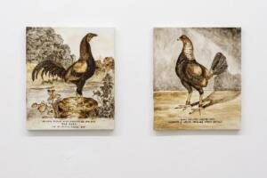 Giuseppe Abate, Mr. John Douglas / Winner of Welsh Main (dalla serie The Cockpit),
2021, tempera all’uovo su tela con pigmenti Sienna Rooster Blood, Black Burned Bones, Eggshell Complexion, Livorno's White, 29,5 x 35 cm cad