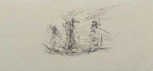 Matthew Attard, Id-Dgħajjes tal-Fidili - Ships of the faithful/fools, 2021, Pen-plotted eye-drawing on Globigerina Limestone 54 x 25 x 3 cm