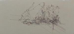 Matthew Attard, Id-Dgħajjes tal-Fidili - Ships of the faithful/fools, 2021, Pen-plotted eye-drawing on Globigerina Limestone 54 x 25 x 3 cm