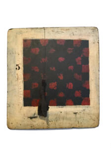 Maurizio Pellegrin, White Game Board, 2017, cotone, tecnica mista su scacchiera antica, 47 x 43 cm