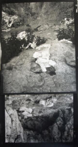Michael Höpfner, About This Center - Two Caves Northern Tibet, Namtso - North Macedonia, Prespa Lake, 2022artist silver gelatine print, pastel drawing, 243 x 125 cm
