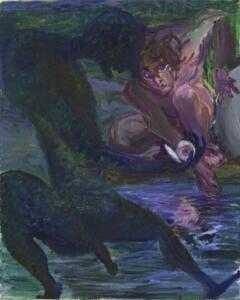 Nazim Ünal Yilmaz , Offering a mirror to Narcissus , 2023 , oil on canvas 50 x 40 cm